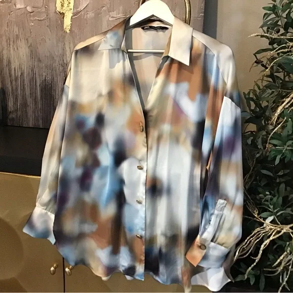 ZARA Multi Color Satin Blouse - Picture 7 of 9